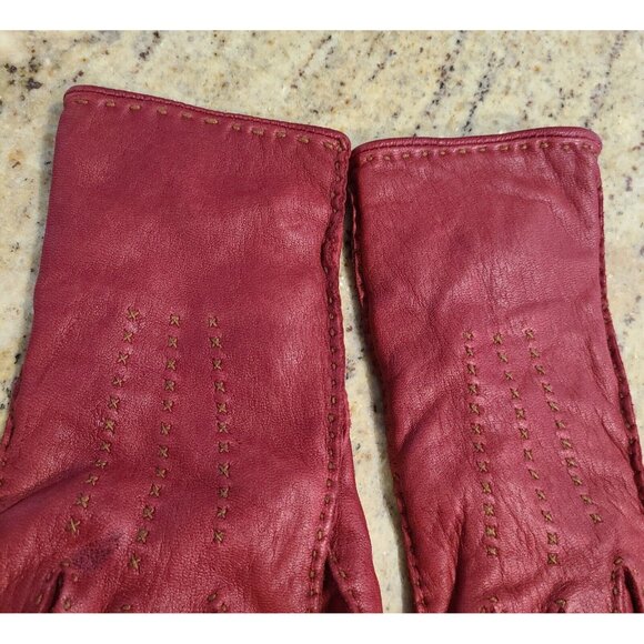 Eddie Bauer Women Size M Red Soft Leather Gloves Wool Angora Lined Top Stitching - Picture 5 of 16